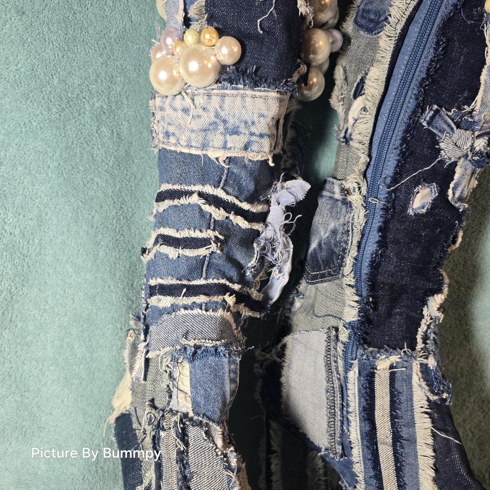 AZALEA WANG DENIM CHUNKY PATCHWORK PLATFORM BOOT.Denim Patchwork Knee-High Boots - Picture 10 of 16